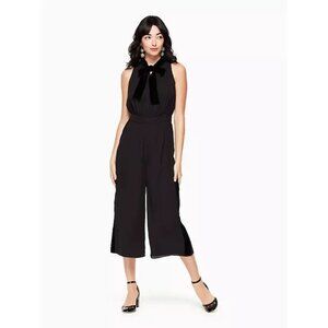 Kate‎ Spade New York Mixed Velvet Black Sleeveless Jumpsuit Bow Detail Sz 14 NWT